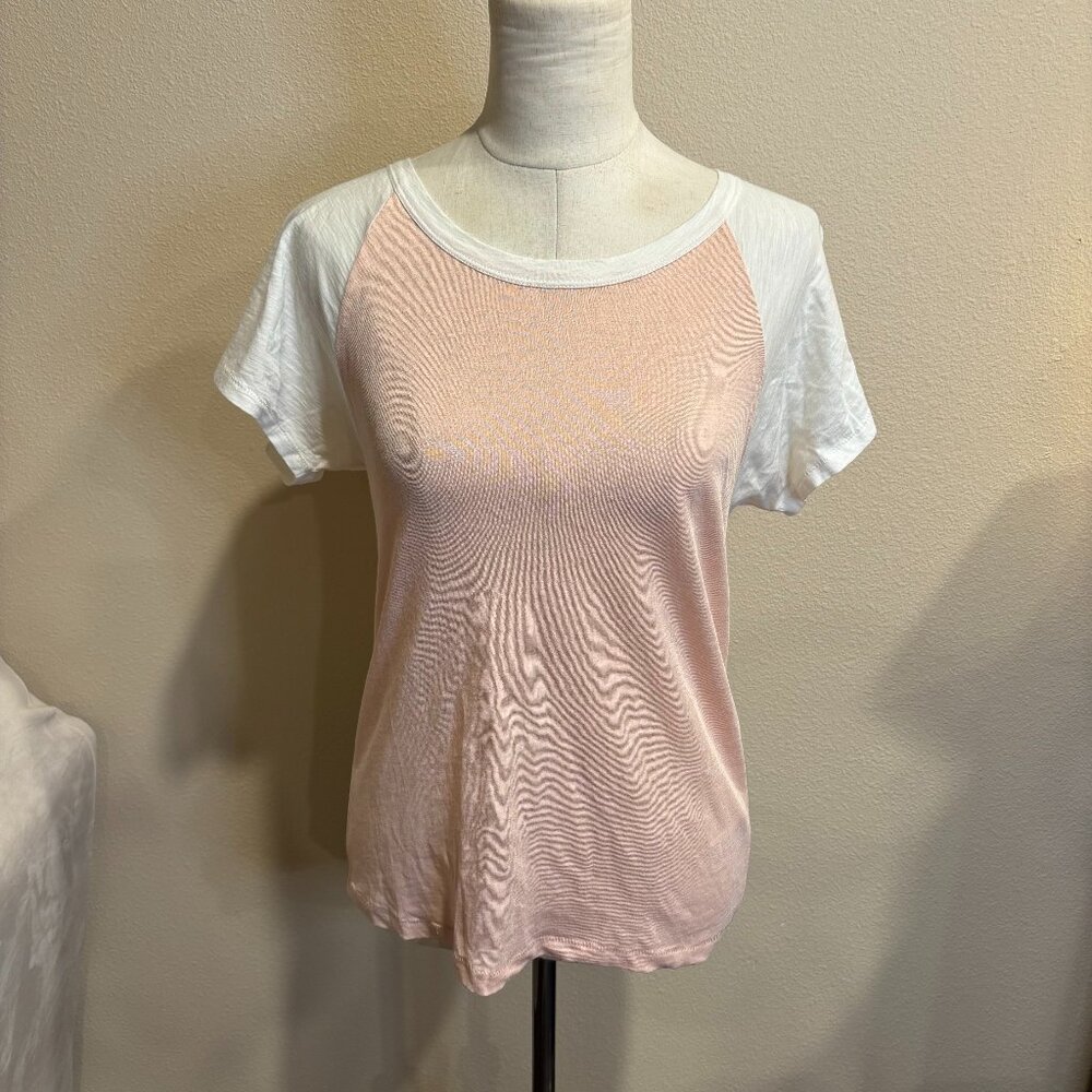 J. Crew Women's Baseball Tee Pink White Short Sleeve Size XS Cotton